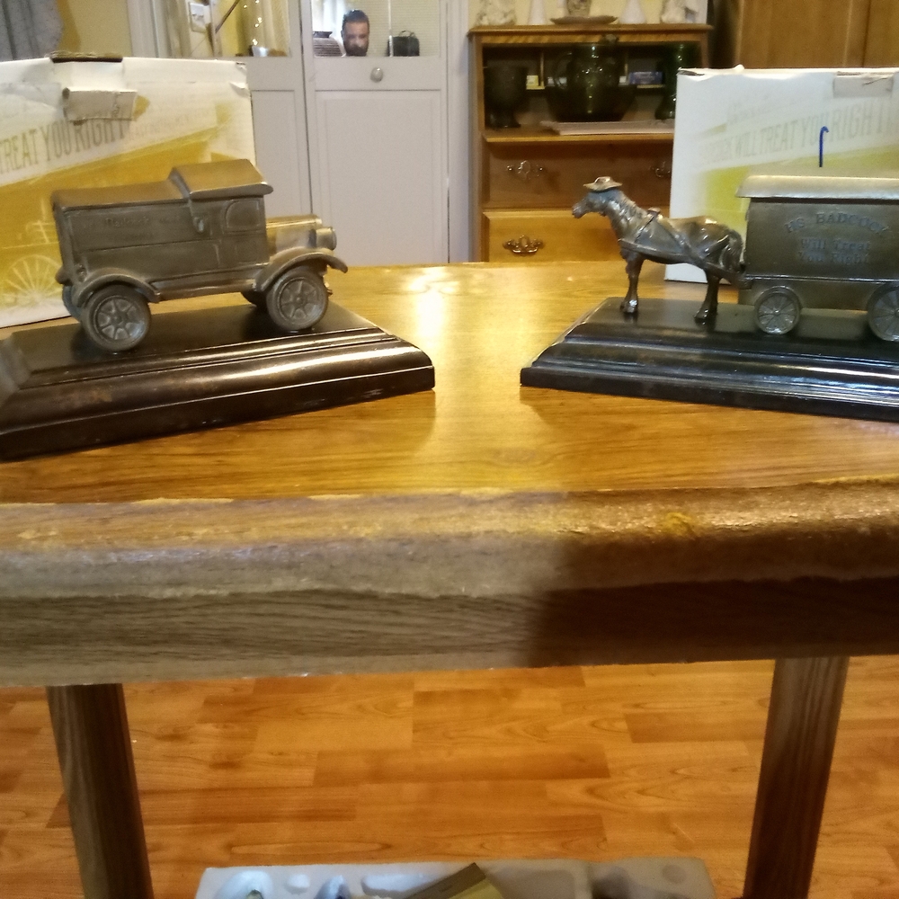 Antique Brass Car and Horse Figurine Set
